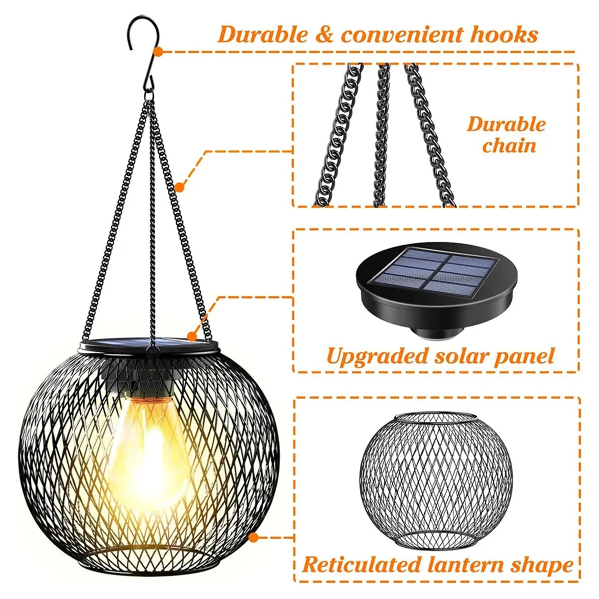 Solar LED Lantern Light – Retro Hanging Outdoor Waterproof Decor