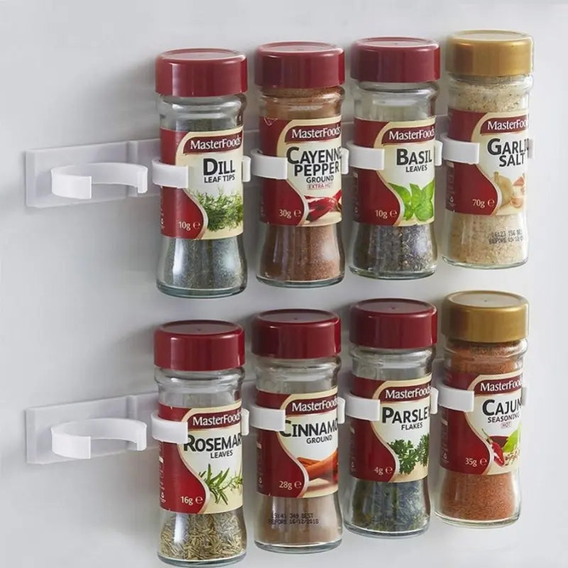 2pcs Wall-Mounted Grey Plastic Spice Rack – Adhesive Jar Holder