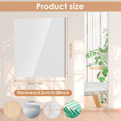 4/8Pcs Acrylic Mirrors Set Self Adhesive Mirror Tiles 2mm Thick Flexible Unbreakable Mirror Sticker Square Mirror Wall Stickers
